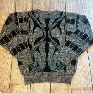 Vintage 90s Barnaby Knit Sweater Crewneck Colorful Retro Geometric Womens Size L